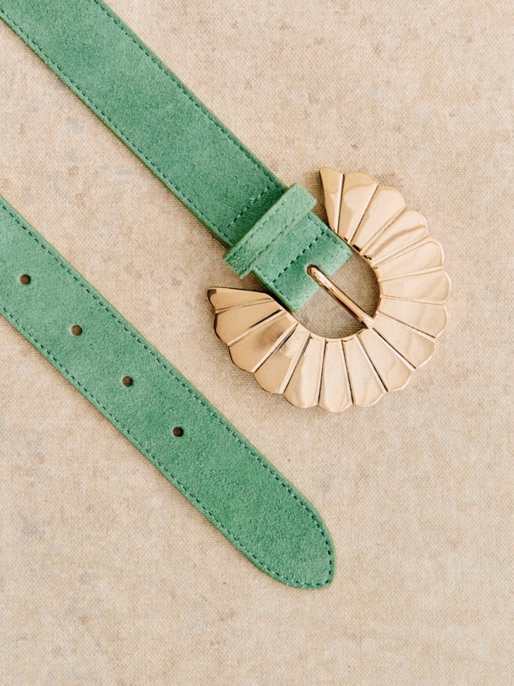 🌱Sézane Sandy Green Suede Belt with Gold Buckle | size 90 | NWT